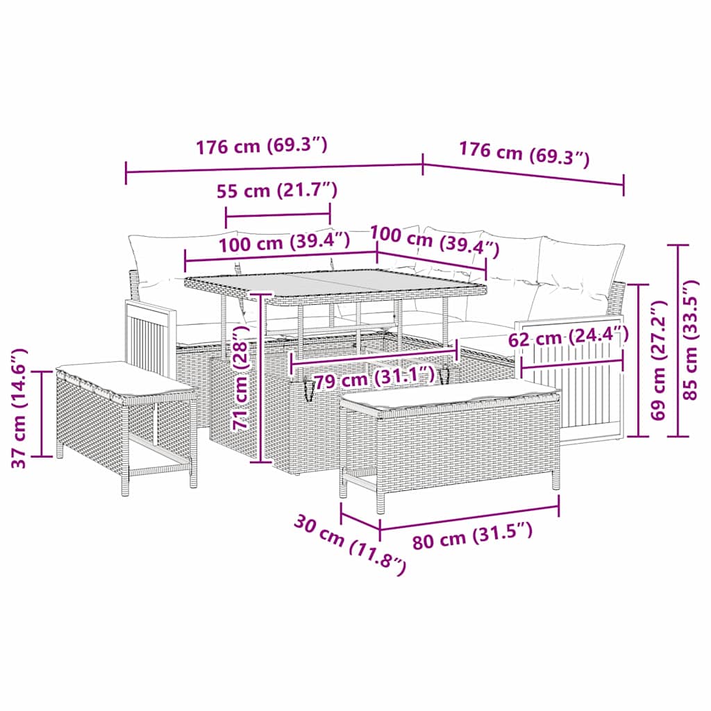 Σετ Καναπέ Κήπου με μαξιλάρι 8 pcs Γκρι
