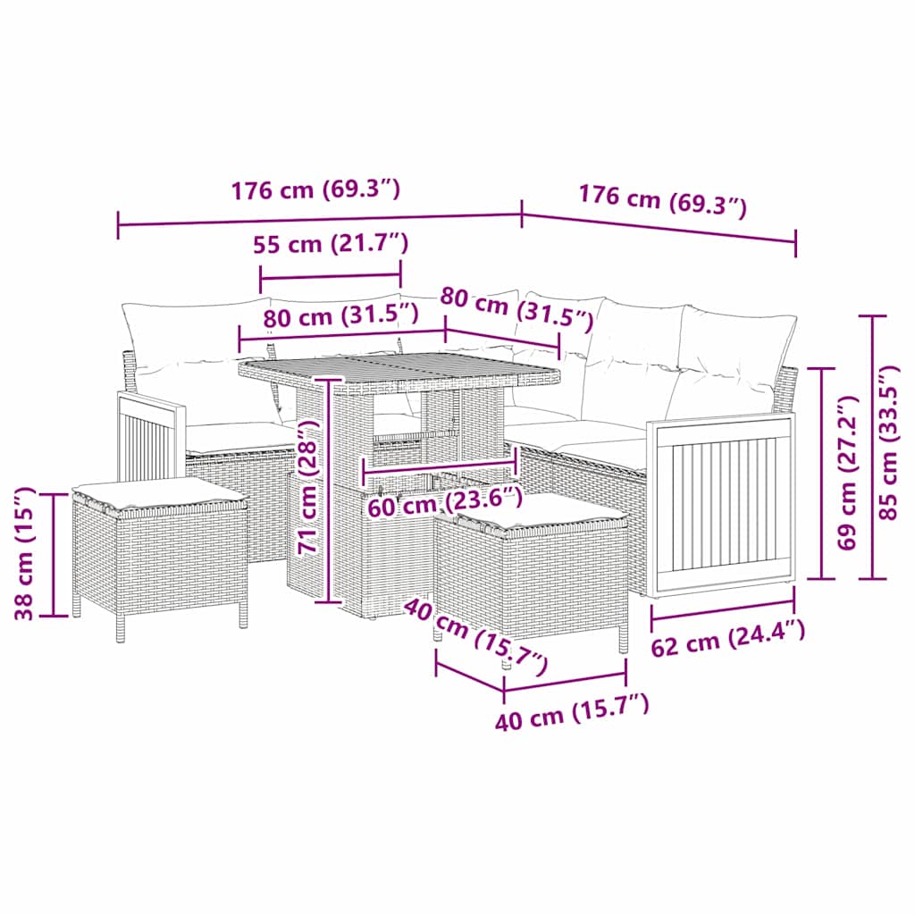 Σετ Καναπέ Κήπου με μαξιλάρι 8 pcs Μπεζ και Κρέμα