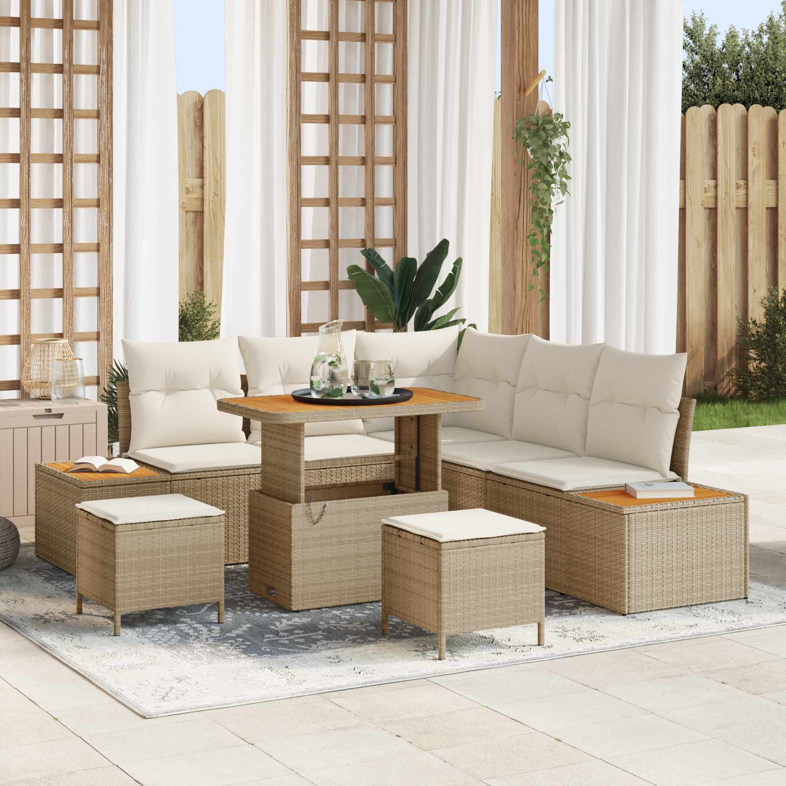 Σετ Καναπέ Κήπου με μαξιλάρι 8 pcs Μπεζ και Κρέμα - Pakobazaar