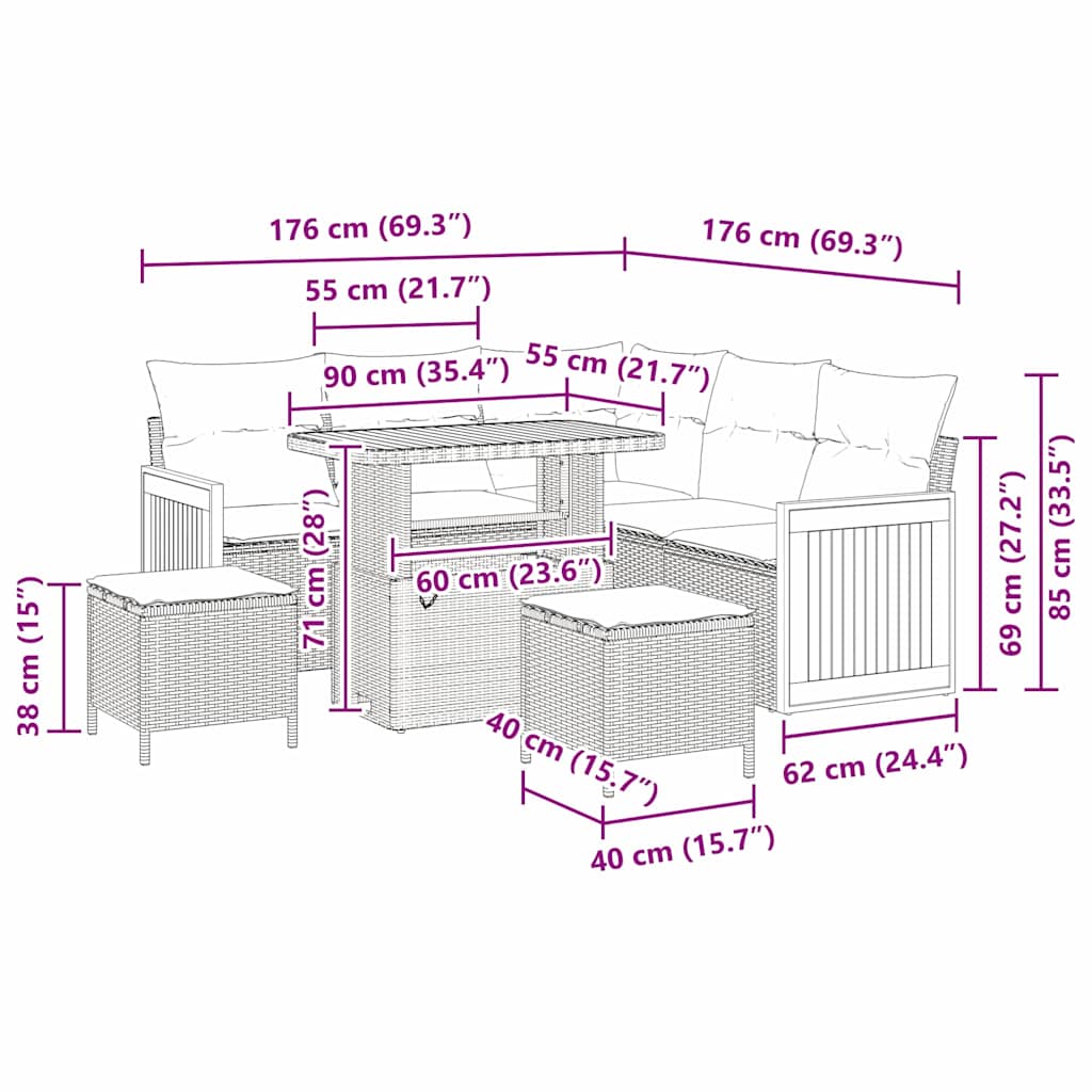 Σετ Καναπέ Κήπου με μαξιλάρι 8 pcs Μπέζ και Ανοιχτό Γκρι