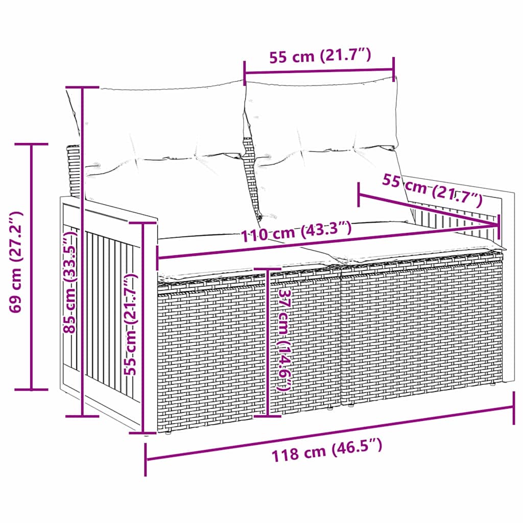 Σετ Καναπέ Κήπου με μαξιλάρι 8 pcs Μπέζ και Ανοιχτό Γκρι