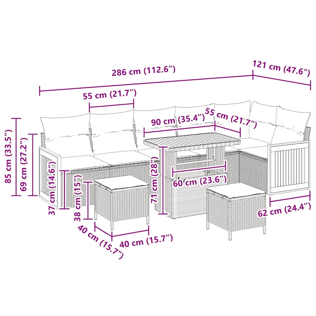 Σετ Καναπέ Κήπου με μαξιλάρι 9 pcs Μπεζ και Κρέμα