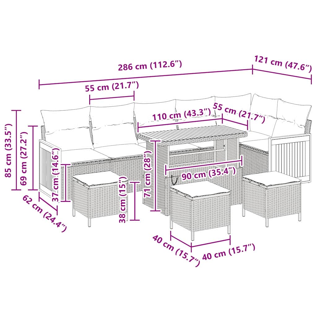 Σετ Καναπέ Κήπου με μαξιλάρι 10 pcs Μαύρο και Κρέμα