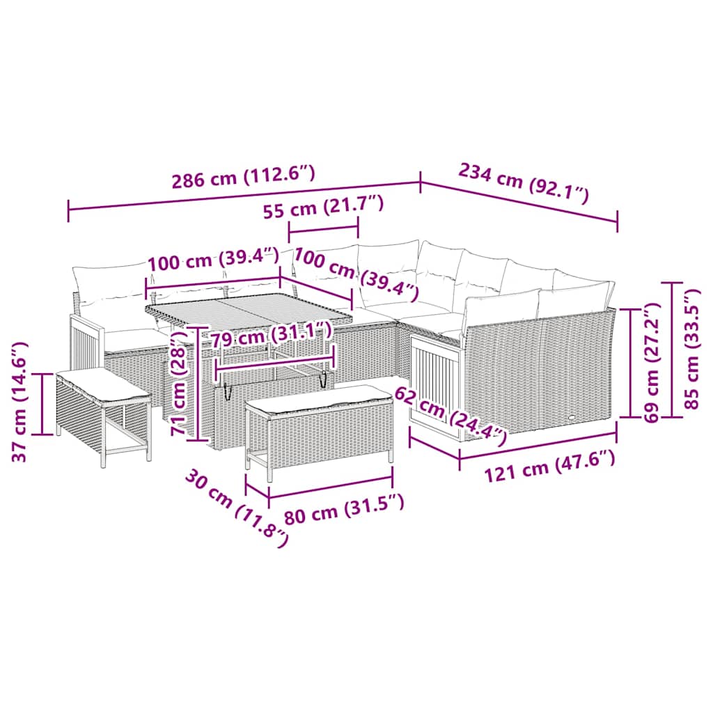Σετ Καναπέ Κήπου με μαξιλάρι 12 pcs Μπέζ και Ανοιχτό Γκρι