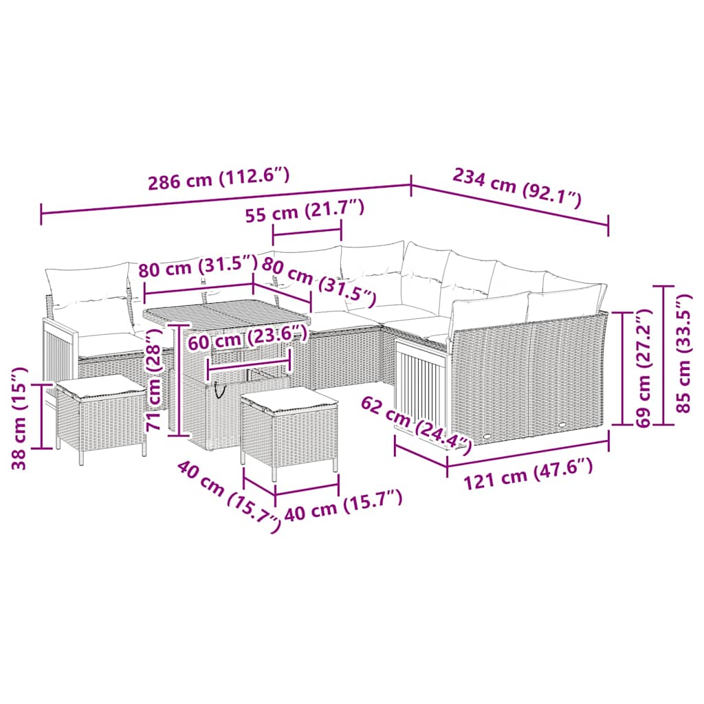 Σετ Καναπέ Κήπου με μαξιλάρι 12 pcs Μπέζ και Ανοιχτό Γκρι