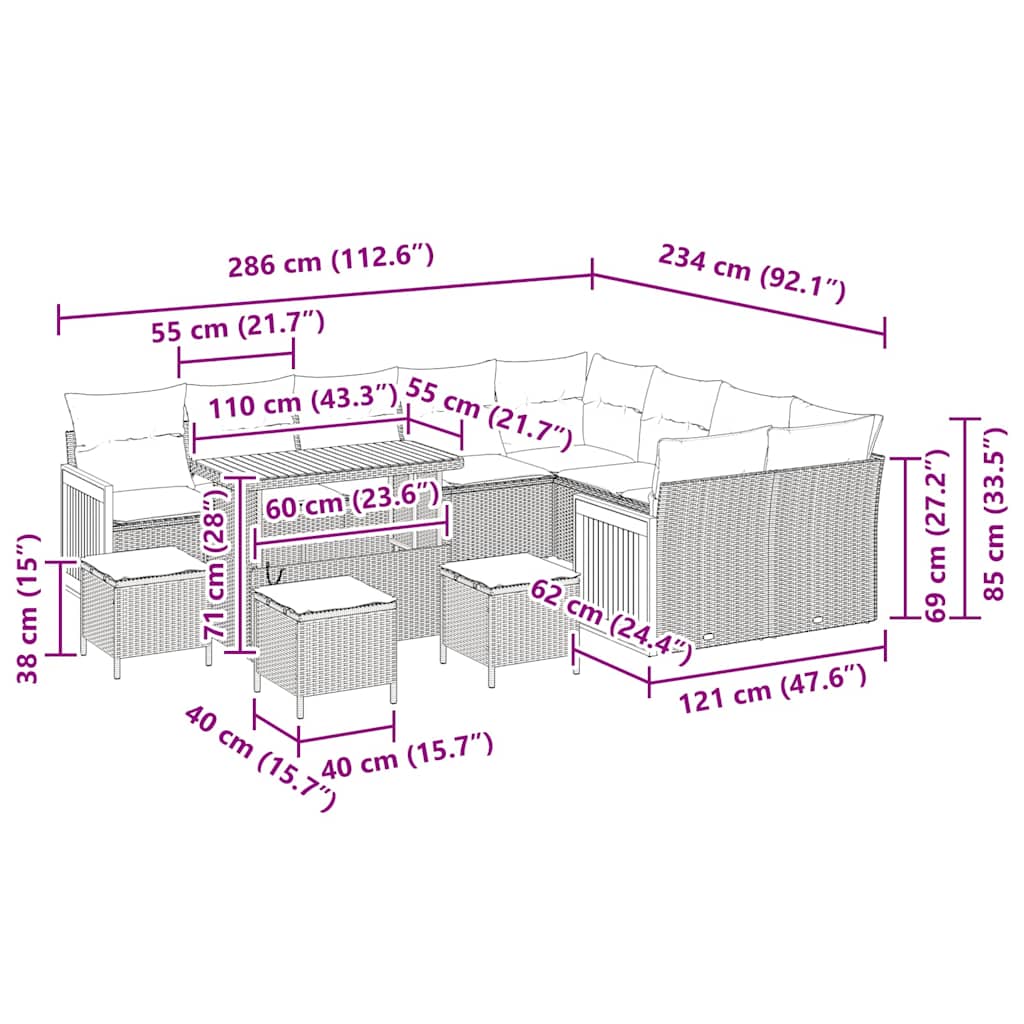 Σετ Καναπέ Κήπου με μαξιλάρι 13 pcs Μπέζ και Ανοιχτό Γκρι