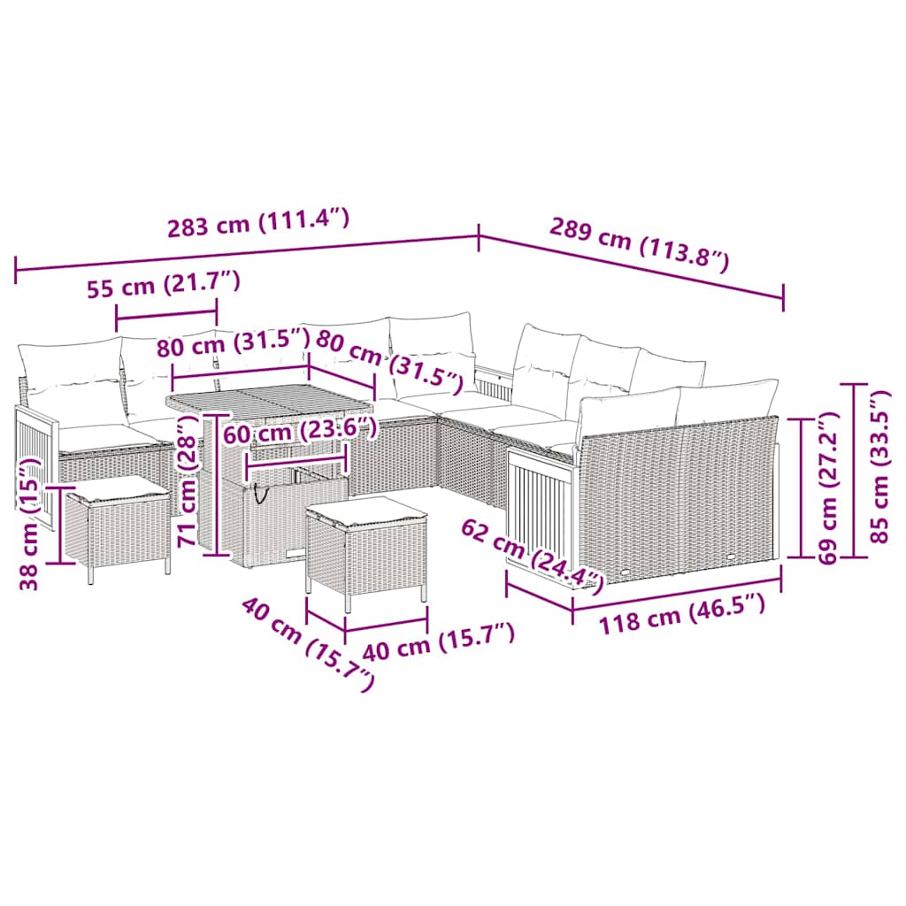 Σετ Καναπέ Κήπου με μαξιλάρι 13 pcs Γκρι