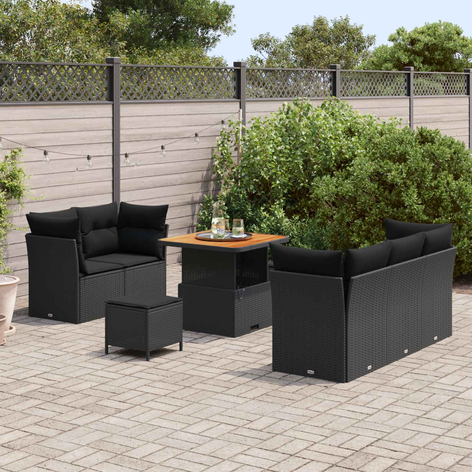Σετ Καναπέ Κήπου με μαξιλάρι με αποθήκευση 8 pcs Μαύρο