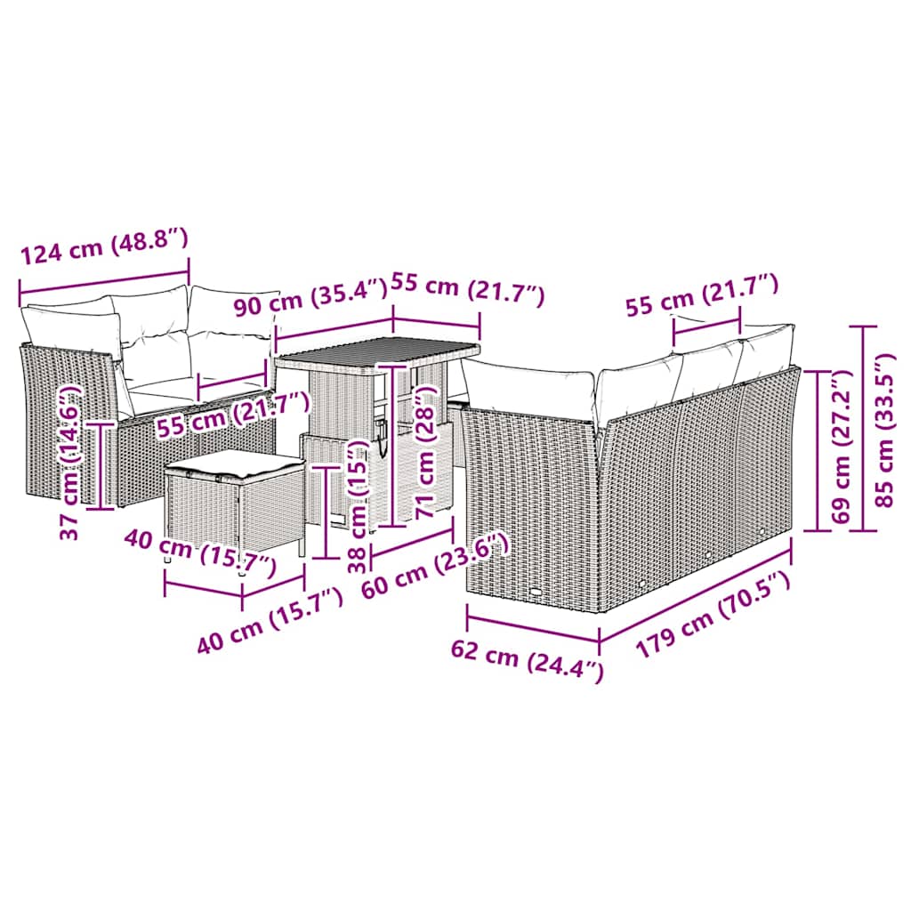 Σετ Καναπέ Κήπου με μαξιλάρι 8 pcs μπεζ και ανοιχτό γκρι