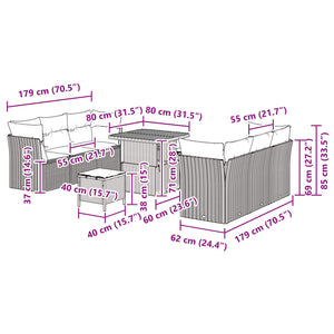Σετ Καναπέ Κήπου με μαξιλάρι 9 pcs Μαύρο συνθετικό ρατάν