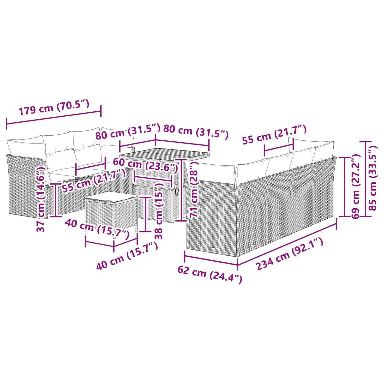 Σετ Καναπέ Κήπου με μαξιλάρι με αποθήκευση 10 pcs Μαύρο - Pakobazaar