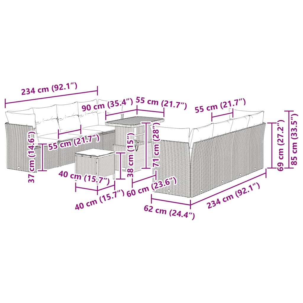 Σετ Καναπέ Κήπου με μαξιλάρι με αποθήκευση 11 pcs Γκρι