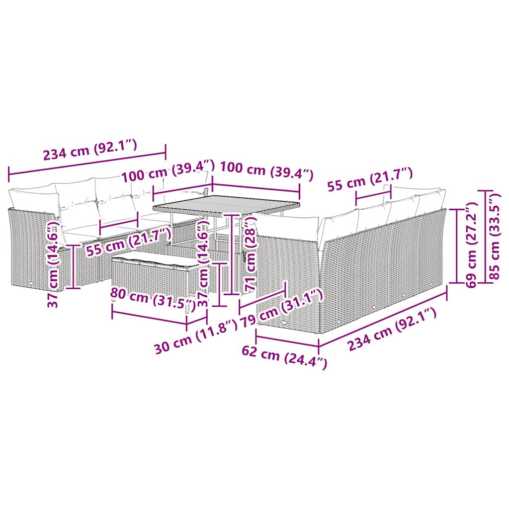 Σετ Καναπέ Κήπου 11 pcs Μπεζ και Κρέμα συνθετικό ρατάν