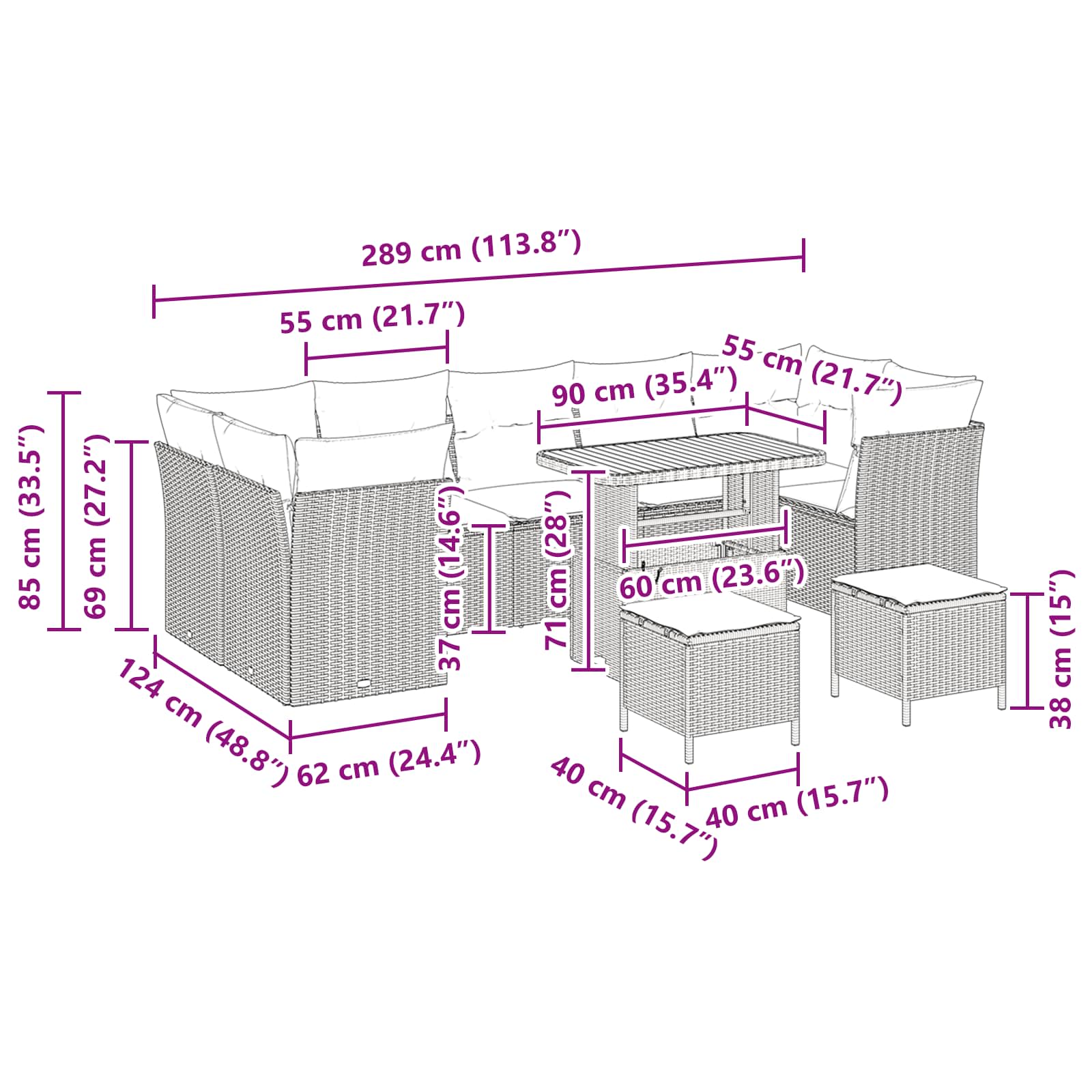 Σετ Καναπέ Κήπου με μαξιλάρι με αποθήκευση 10 pcs Μαύρο - Pakobazaar