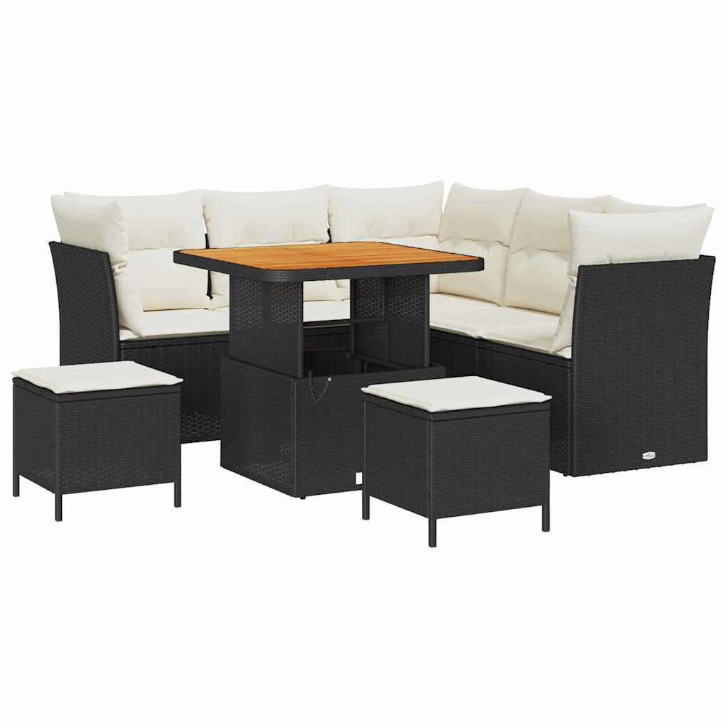 Σετ Καναπέ Κήπου με μαξιλάρι με αποθήκευση 8 pcs Μαύρο και κρεμ - Pakobazaar
