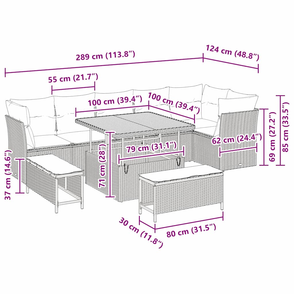 Σετ Καναπέ Κήπου με μαξιλάρι 9 pcs μπεζ και ανοιχτό γκρι