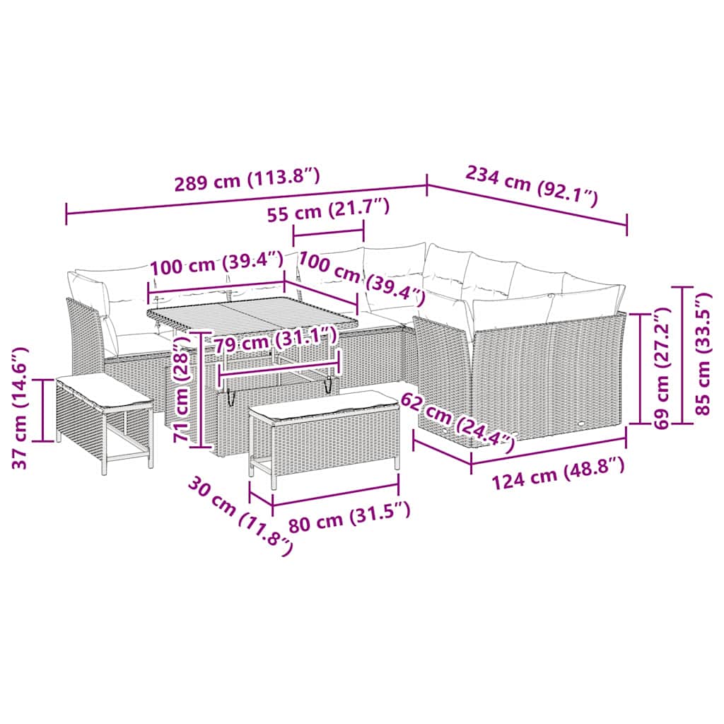 Σετ Καναπέ Κήπου με μαξιλάρι 12 pcs μπεζ και ανοιχτό γκρι
