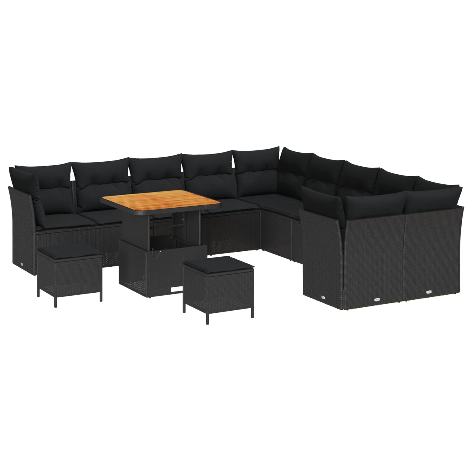 Σετ Καναπέ Κήπου με μαξιλάρι 13 pcs Μαύρο συνθετικό ρατάν - Pakobazaar