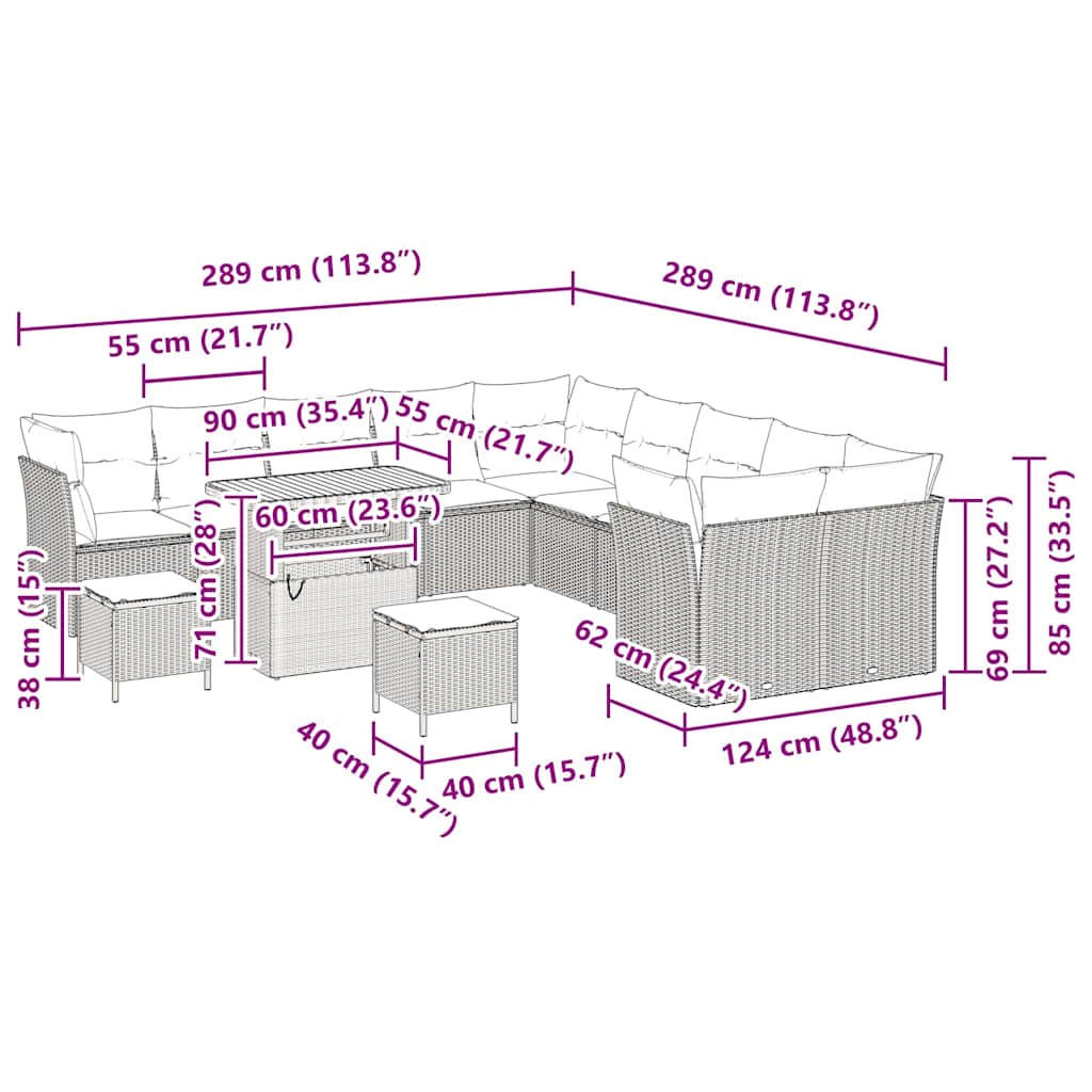Σετ Καναπέ Κήπου με μαξιλάρι 13 pcs Μαύρο και κρεμ
