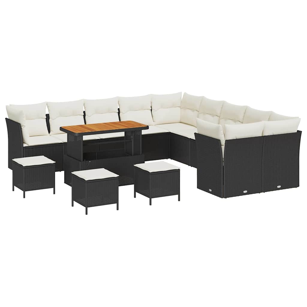 Σετ Καναπέ Κήπου 14 pcs Μαύρο και Κρέμα συνθετικό ρατάν
