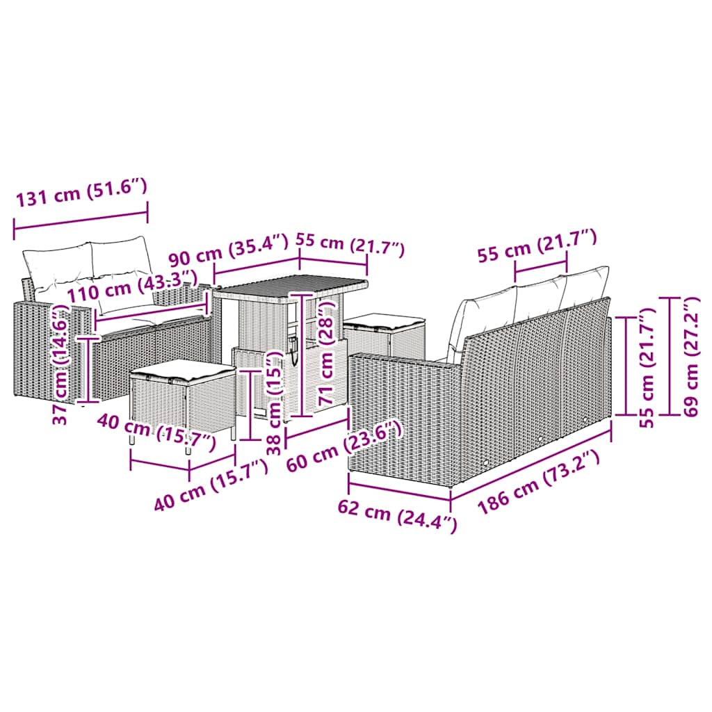Σετ Καναπέ Κήπου 8 pcs Μπέζ και Ανοιχτό Γκρι συνθετικό ρατάν