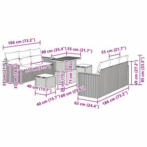 Σετ Καναπέ Κήπου με μαξιλάρι με αποθήκευση 9 pcs Μαύρο και κρεμ - Pakobazaar