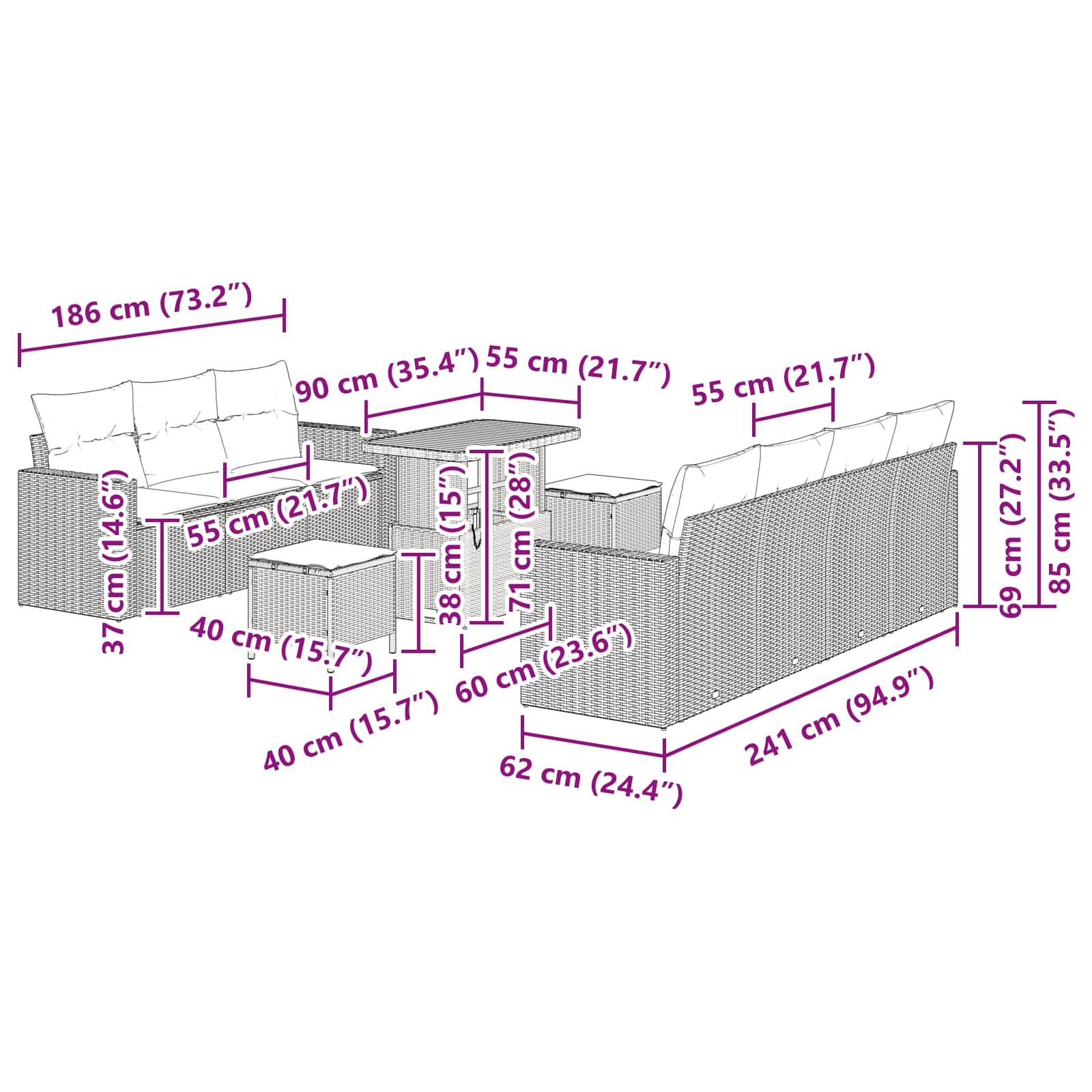 Σετ Καναπέ Κήπου με μαξιλάρι με αποθήκευση 10 pcs Μαύρο - Pakobazaar