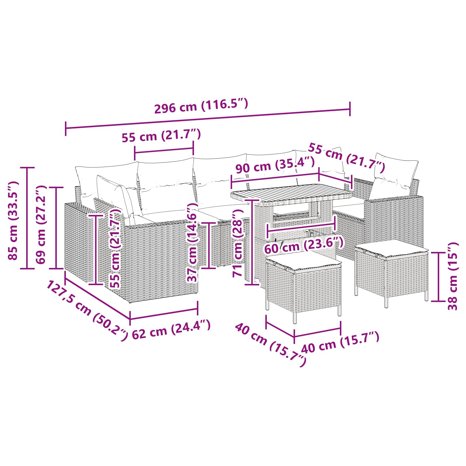 Σετ Καναπέ Κήπου με μαξιλάρι 13 pcs Μαύρο συνθετικό ρατάν - Pakobazaar