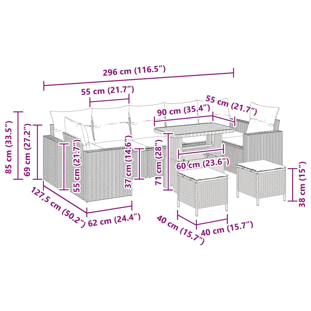 Σετ Καναπέ Κήπου 13 pcs Μπεζ και Κρέμα συνθετικό ρατάν