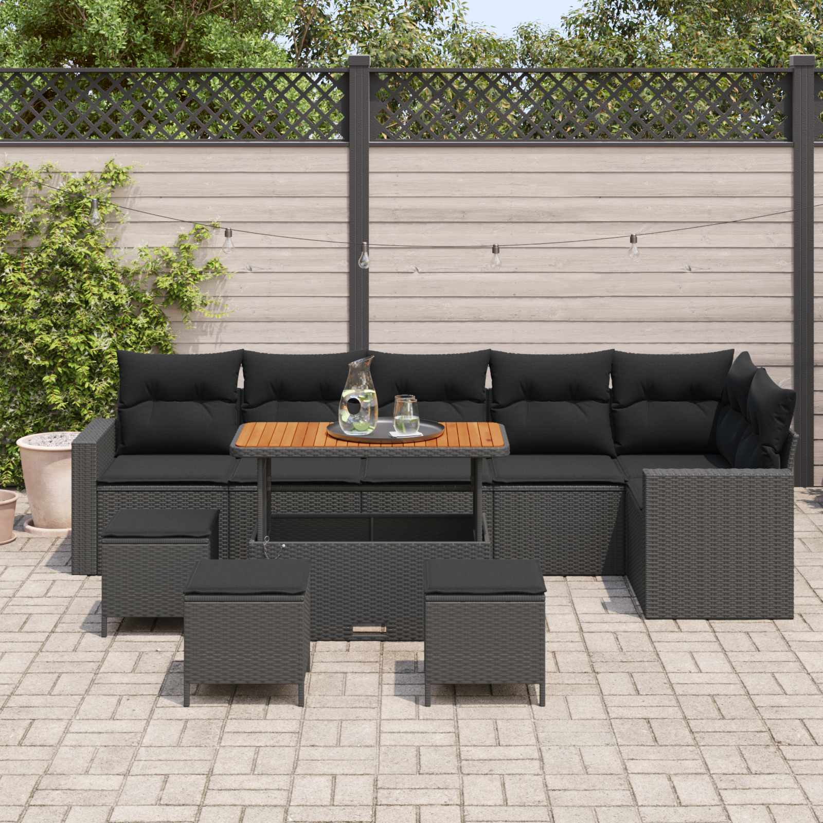 Σετ Καναπέ Κήπου με μαξιλάρι 12 pcs Μαύρο συνθετικό ρατάν
