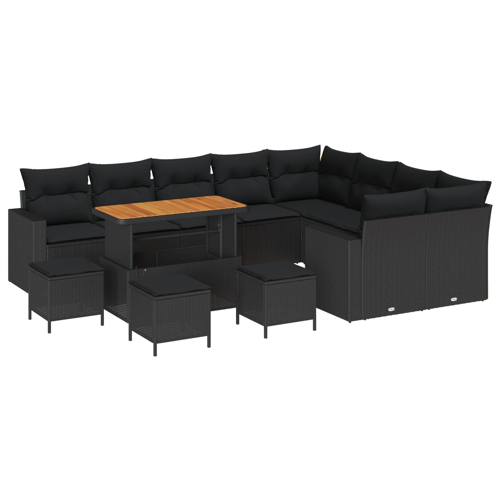 Σετ Καναπέ Κήπου με μαξιλάρι 14 pcs Μαύρο συνθετικό ρατάν