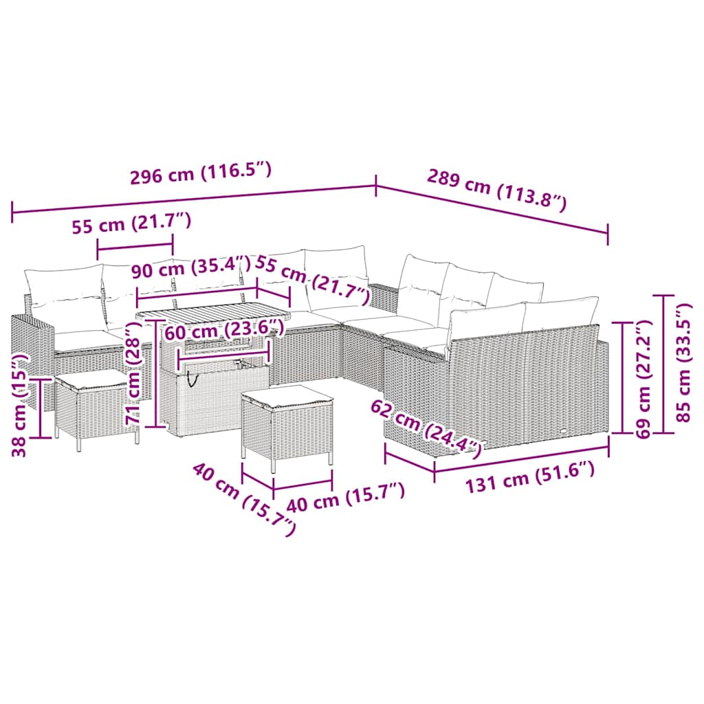 Σετ Καναπέ Κήπου 17 pcs Μπέζ και Ανοιχτό Γκρι συνθετικό ρατάν