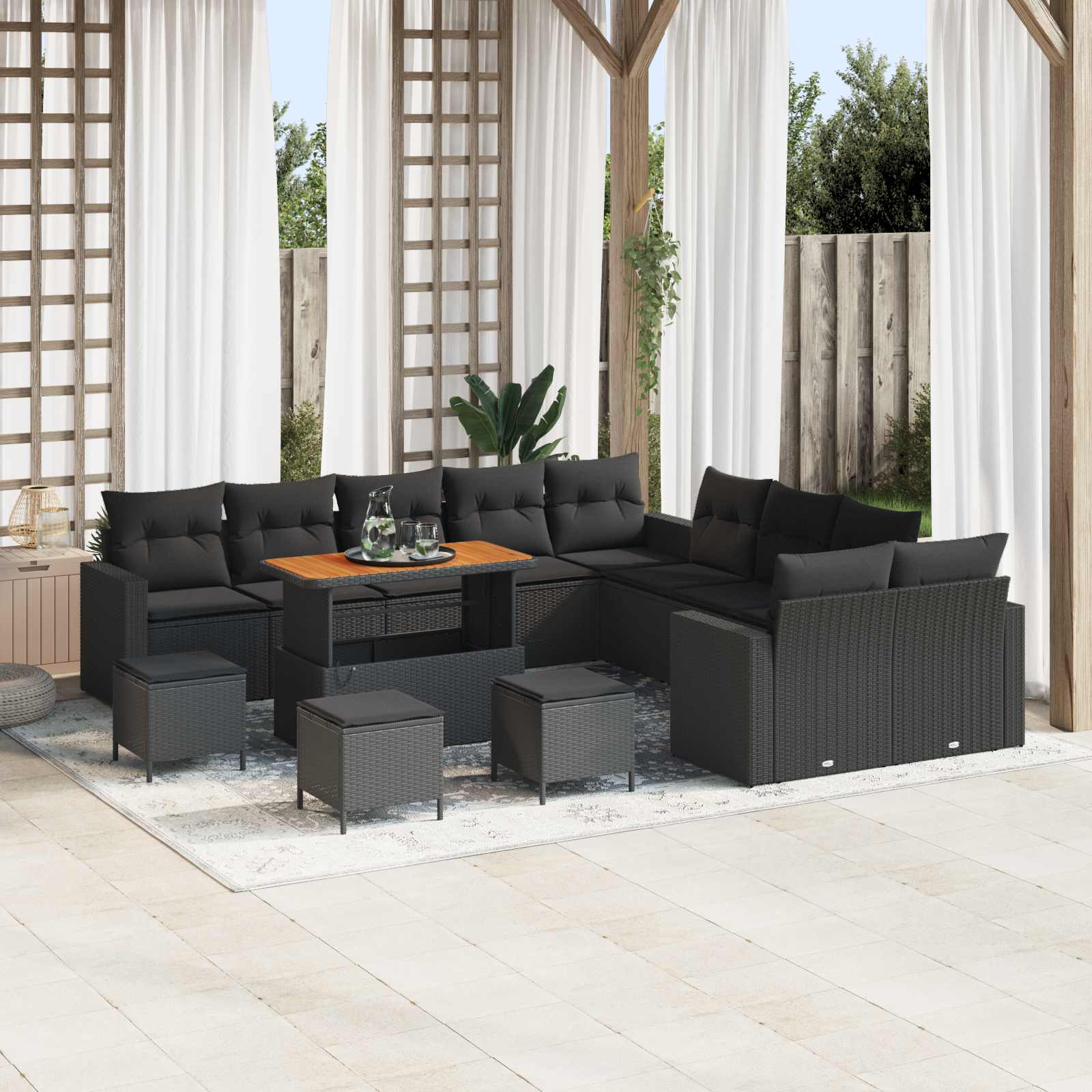 Σετ Καναπέ Κήπου με μαξιλάρι 18 pcs Μαύρο συνθετικό ρατάν - Pakobazaar