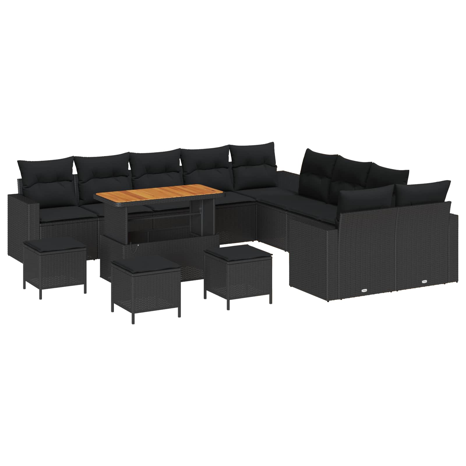 Σετ Καναπέ Κήπου με μαξιλάρι 18 pcs Μαύρο συνθετικό ρατάν - Pakobazaar