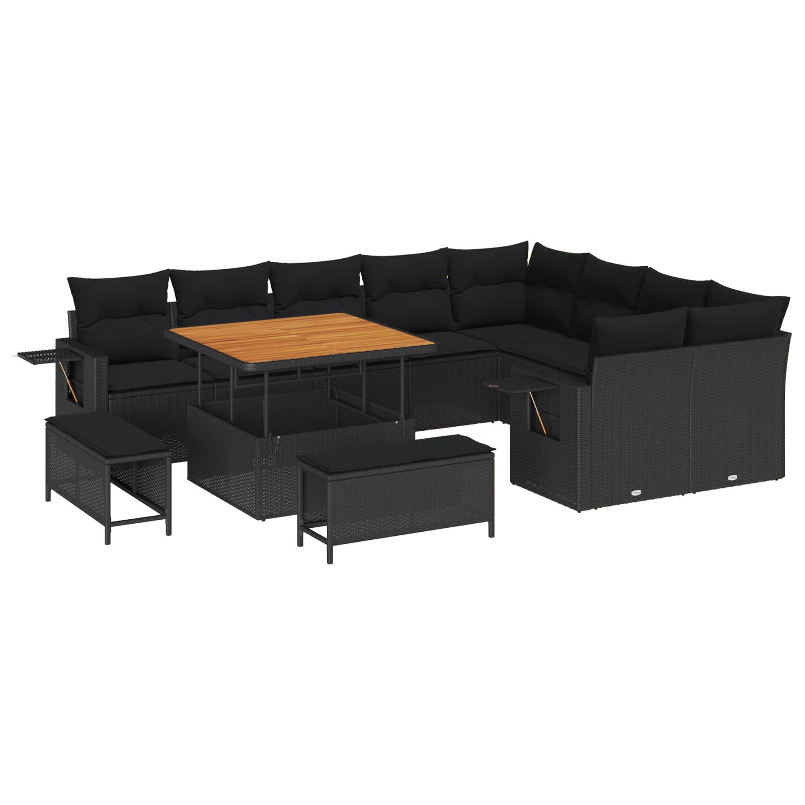 Σετ Καναπέ Κήπου με μαξιλάρι 13 pcs Μαύρο συνθετικό ρατάν