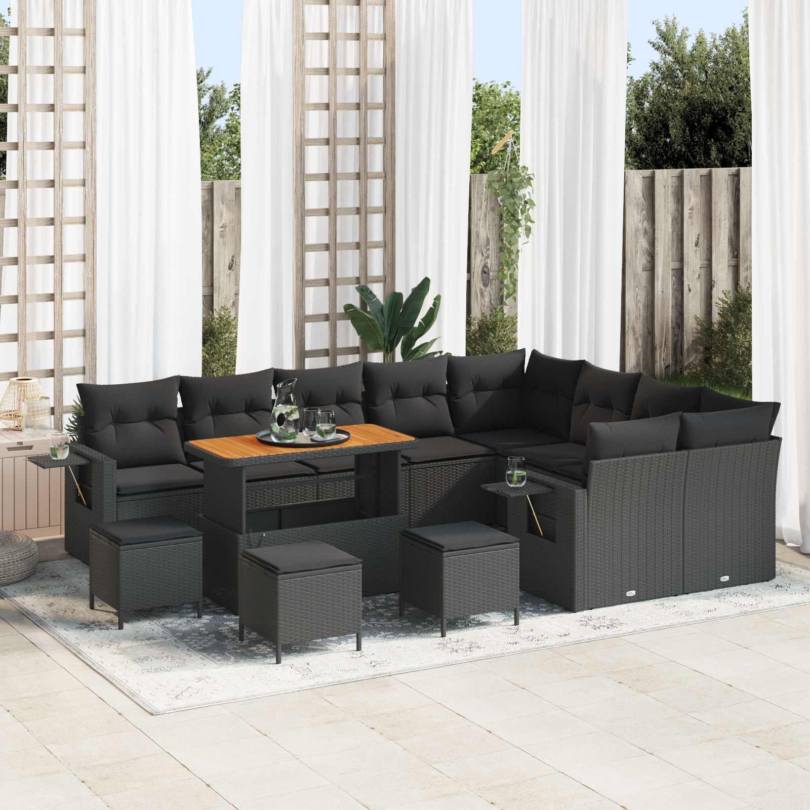 Σετ Καναπέ Κήπου με μαξιλάρι 13 pcs Μαύρο συνθετικό ρατάν