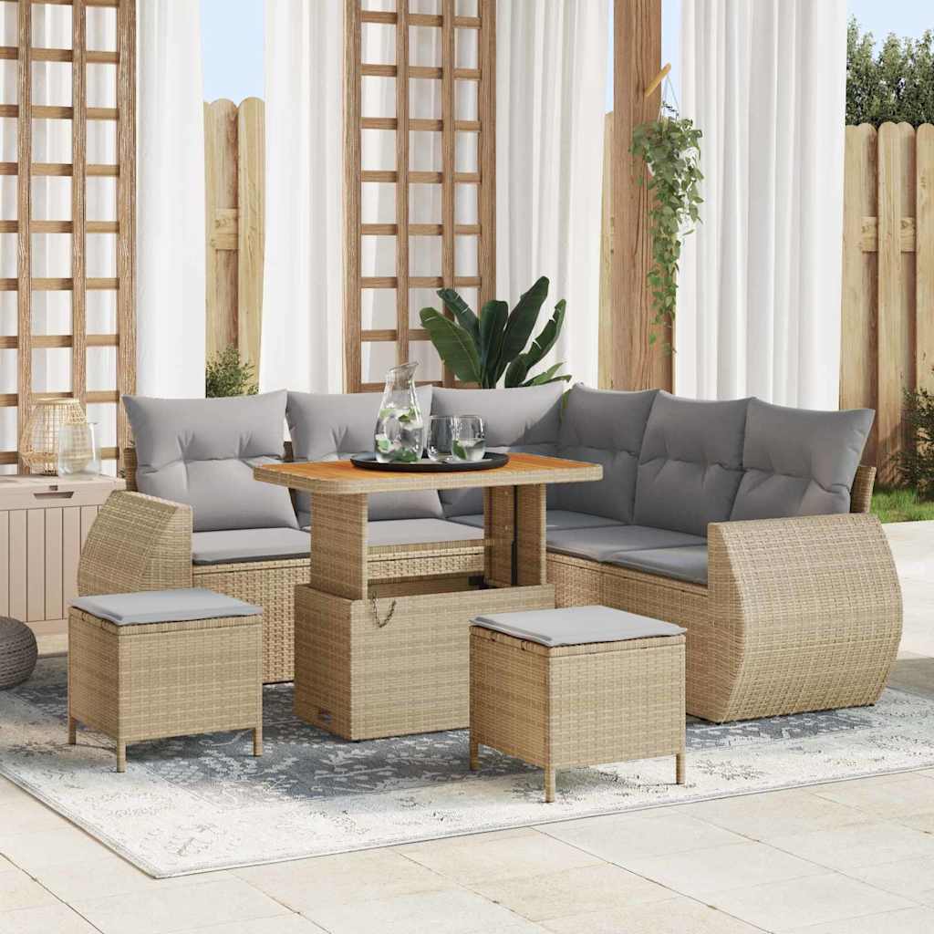 Σετ Καναπέ Κήπου με μαξιλάρι 8 pcs μπεζ και ανοιχτό γκρι