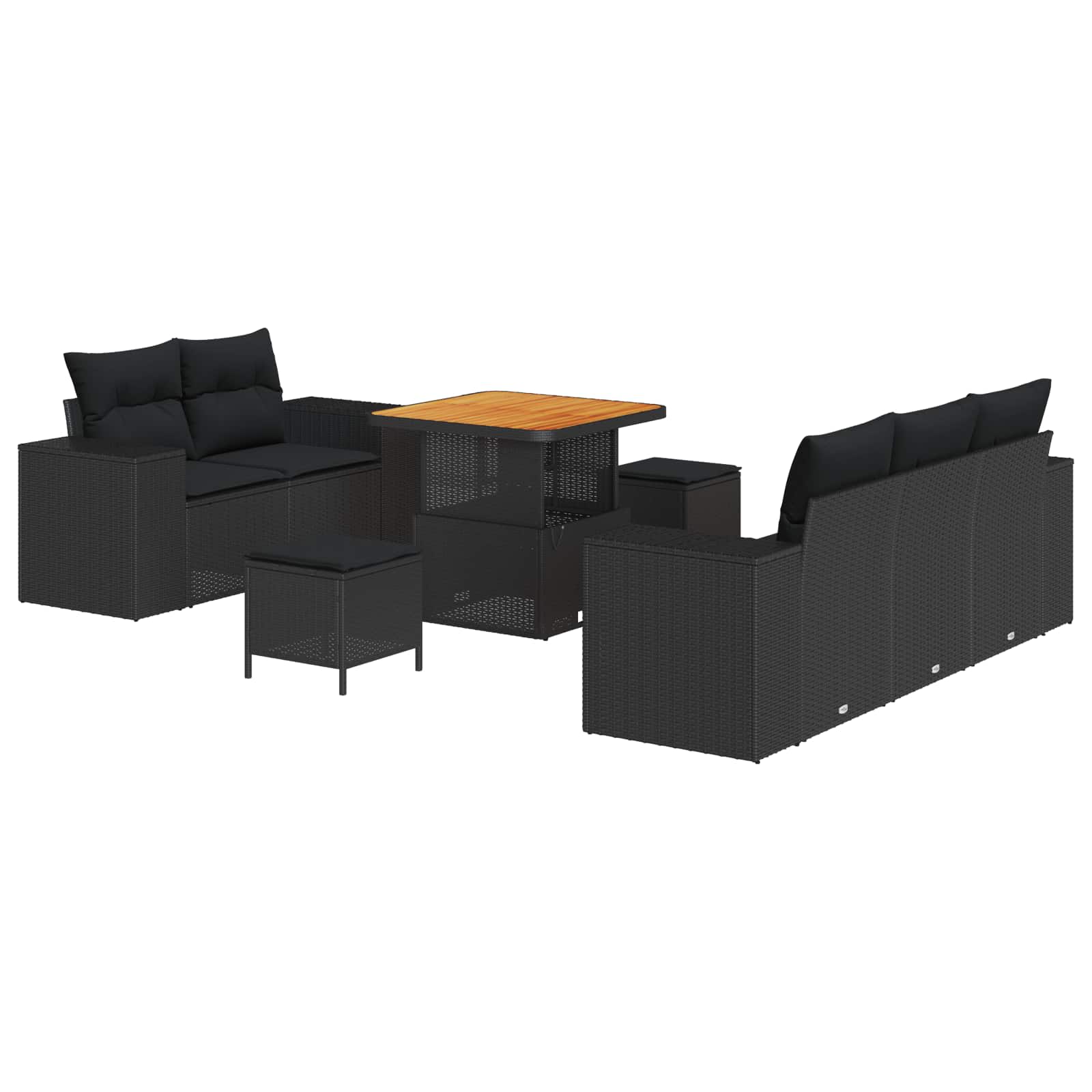 Σετ Καναπέ Κήπου με μαξιλάρι με μαξιλάρι 8 pcs Μαύρο Πολυ Ρατάν