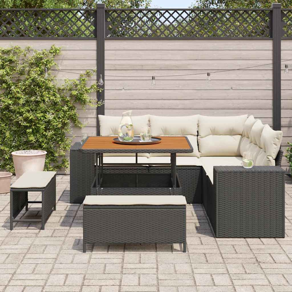 Σετ Καναπέ Κήπου με μαξιλάρι με μαξιλάρι 8 pcs Μαύρο και Κρέμα - Pakobazaar