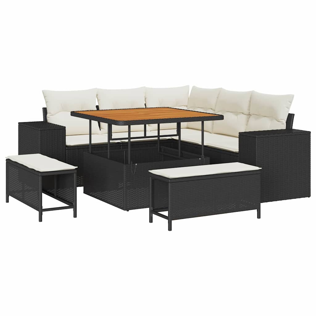 Σετ Καναπέ Κήπου με μαξιλάρι με μαξιλάρι 8 pcs Μαύρο και Κρέμα - Pakobazaar