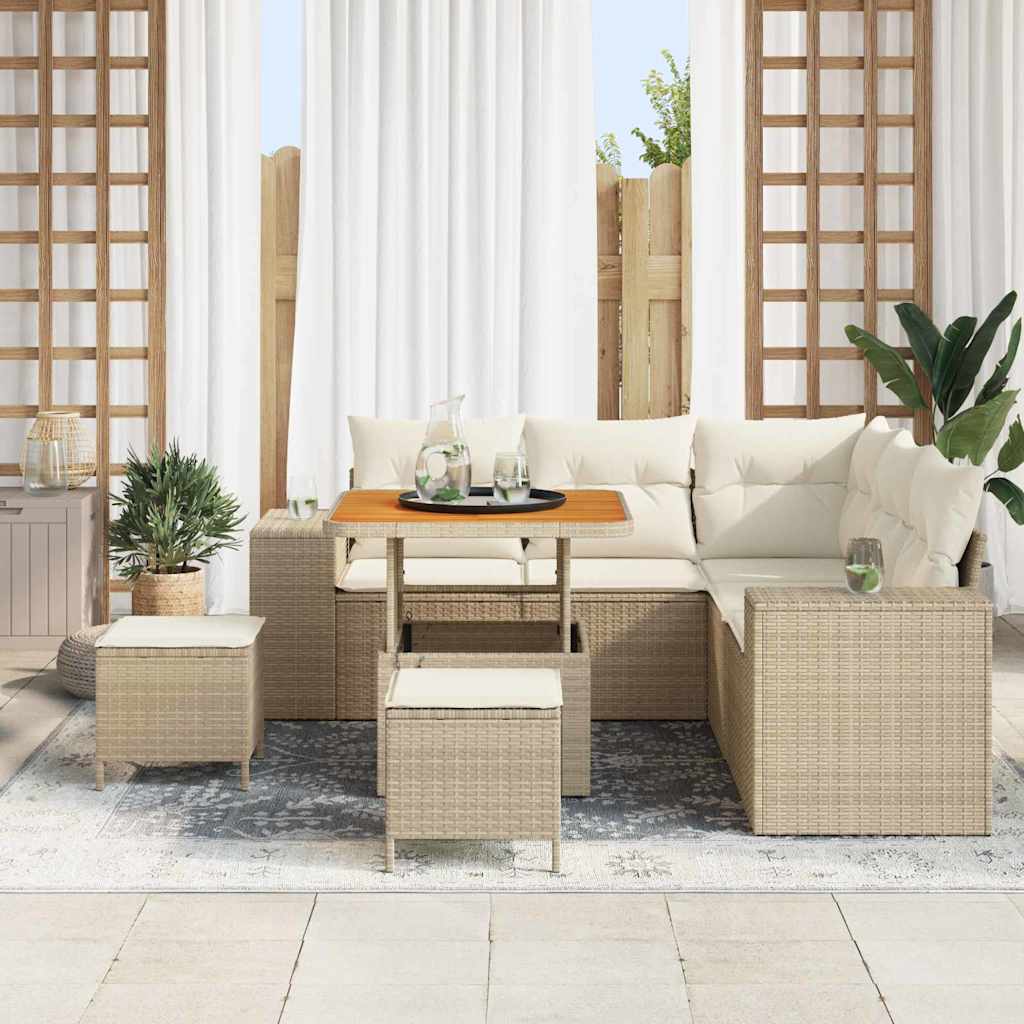 Σετ Καναπέ Κήπου 8 pcs Μπεζ και Κρέμα συνθετικό ρατάν