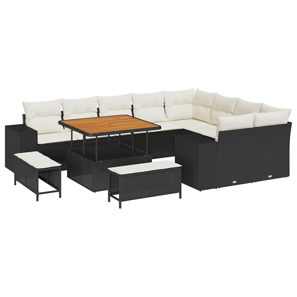 Σετ Καναπέ Κήπου με μαξιλάρι με μαξιλάρι 12 pcs Μαύρο και Κρέμα - Pakobazaar
