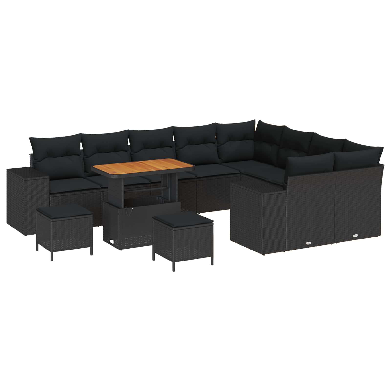 Σετ Καναπέ Κήπου με μαξιλάρι με αποθήκευση 12 pcs Μαύρο
