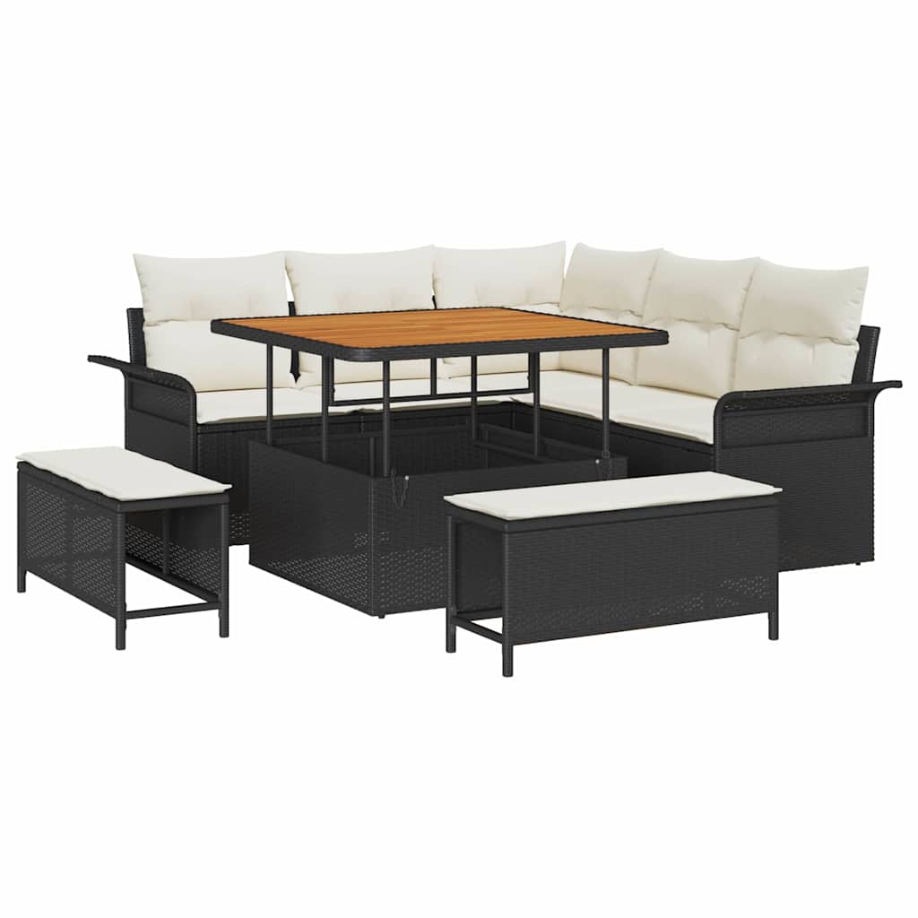 Σετ Καναπέ Κήπου με μαξιλάρι με μαξιλάρι 8 pcs Μαύρο και Κρέμα - Pakobazaar