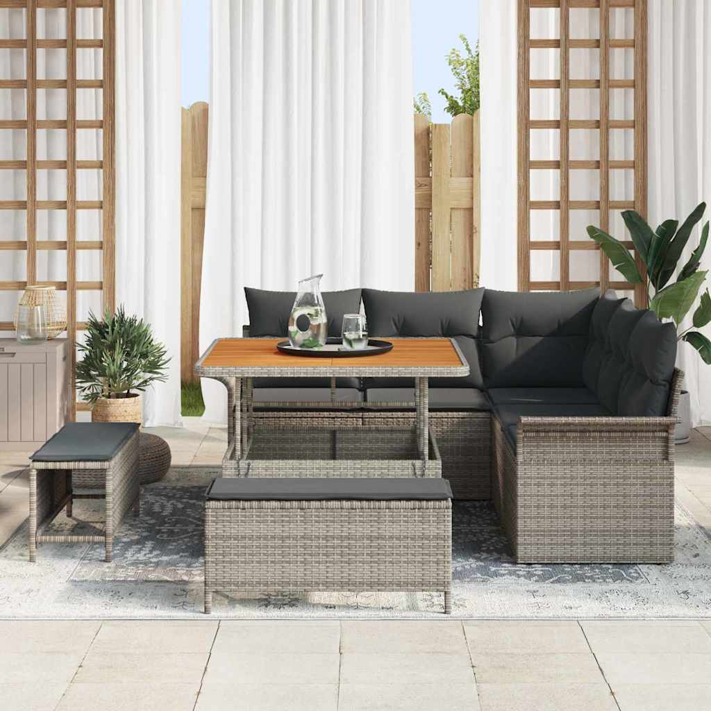 Σετ Καναπέ Κήπου με μαξιλάρι με αποθήκευση 8 pcs Γκρι