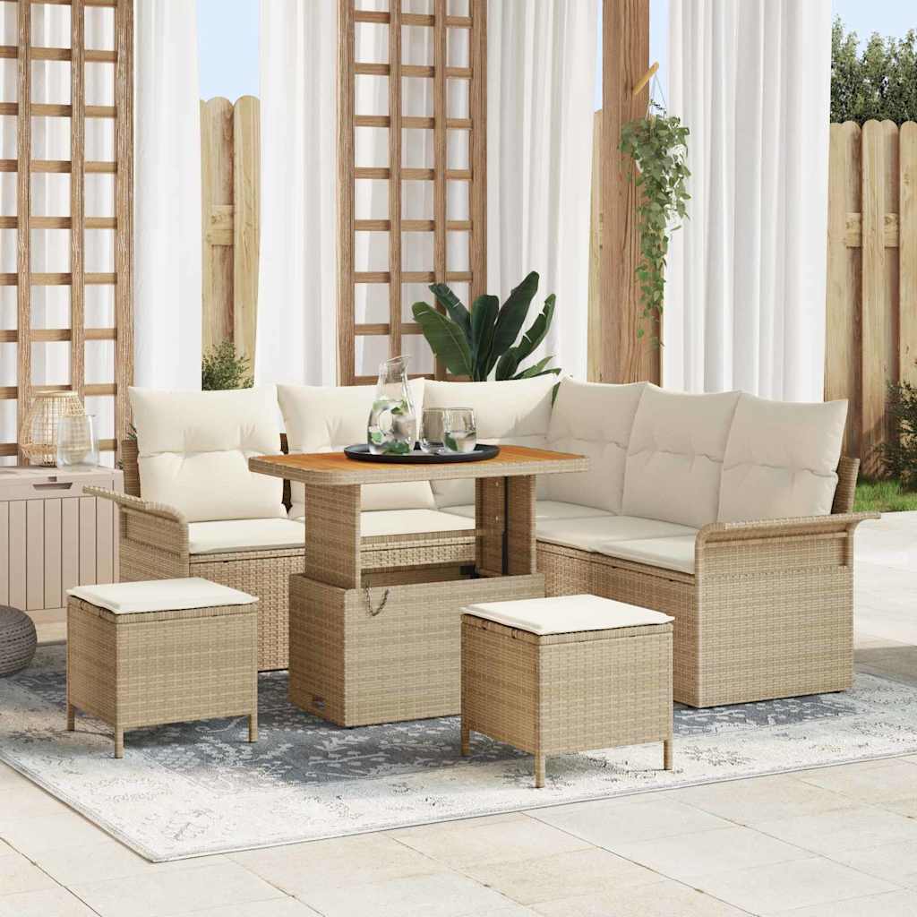 Σετ Καναπέ Κήπου με μαξιλάρι με αποθήκευση 8 pcs Μπεζ και Κρέμα