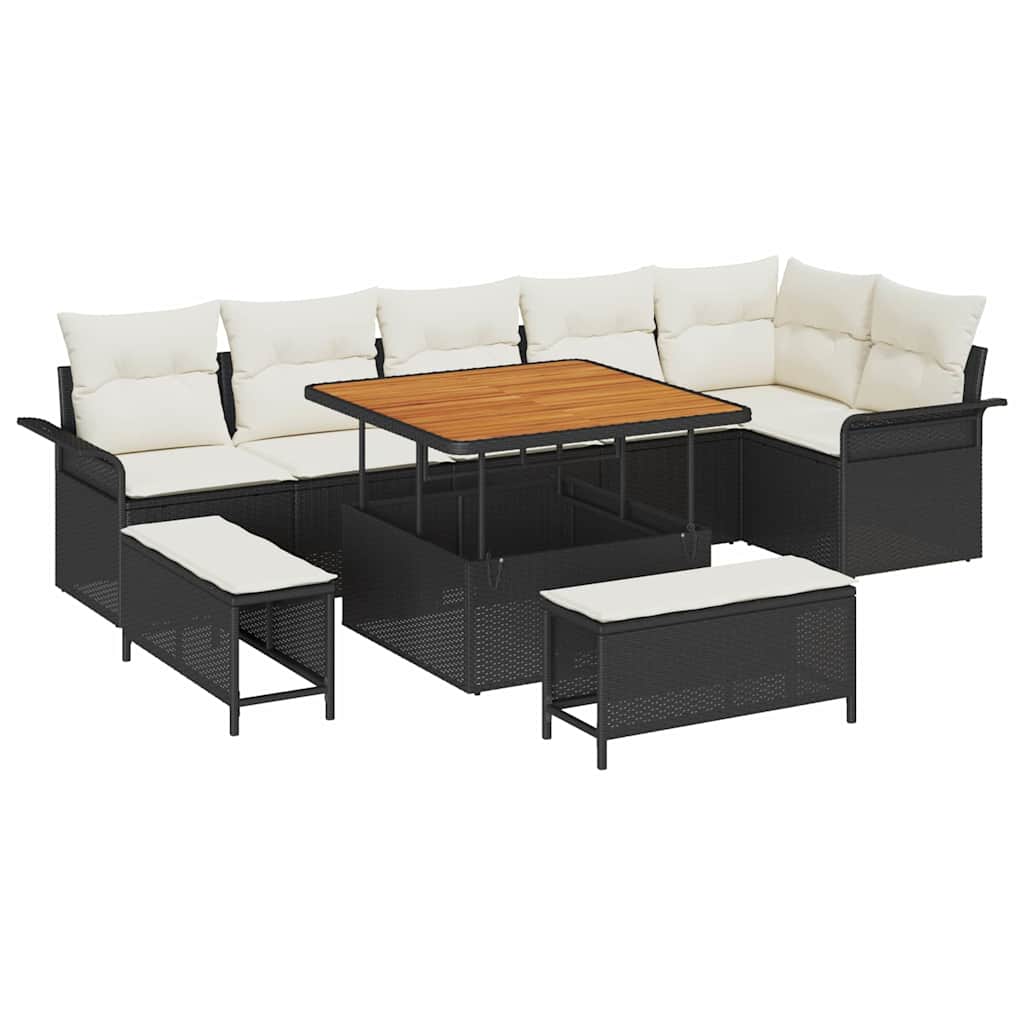 Σετ Καναπέ Κήπου με μαξιλάρι με αποθήκευση 9 pcs Μαύρο