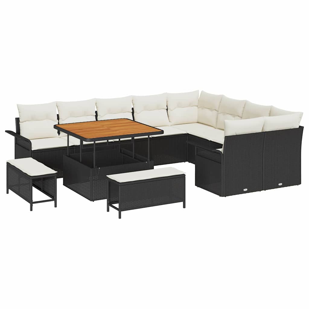 Σετ Καναπέ Κήπου με μαξιλάρι με μαξιλάρι 12 pcs Μαύρο και Κρέμα - Pakobazaar