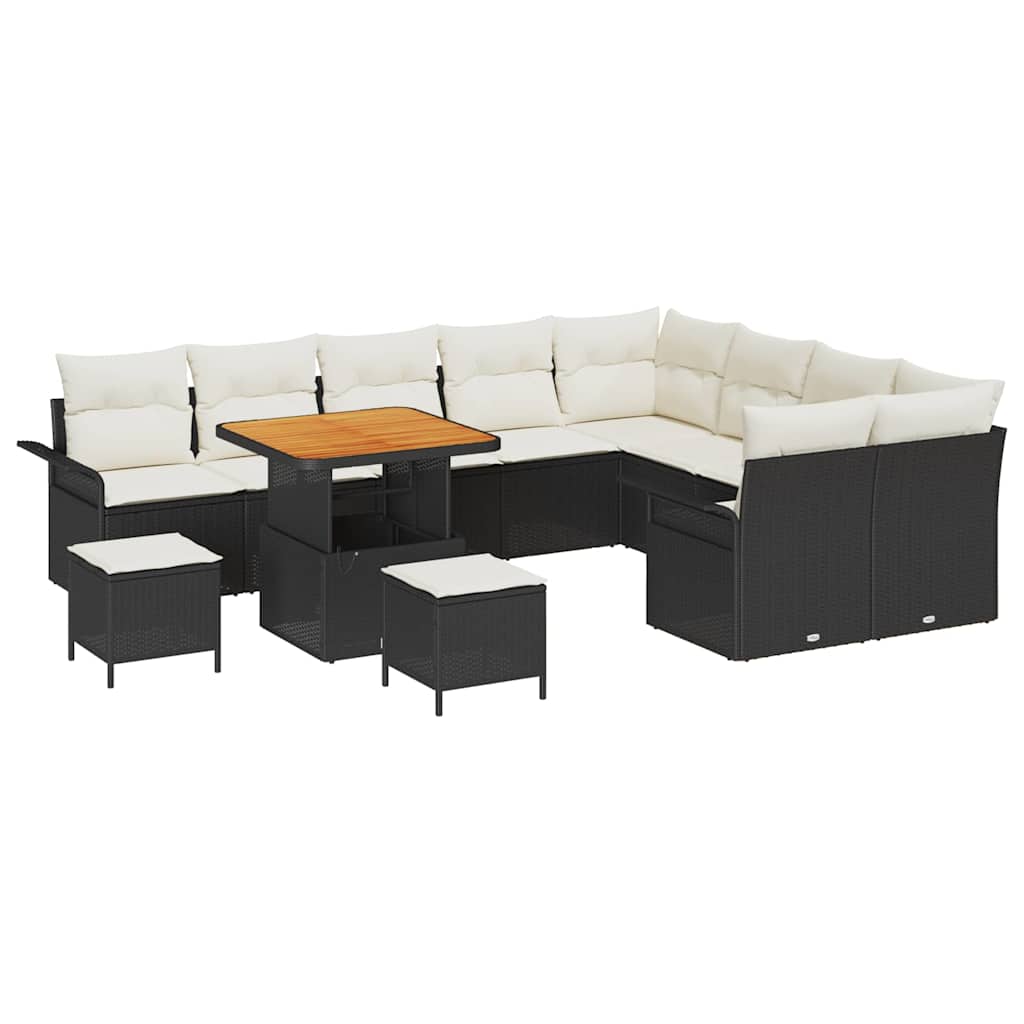 Σετ Καναπέ Κήπου με μαξιλάρι με μαξιλάρι 12 pcs Μαύρο και Κρέμα - Pakobazaar