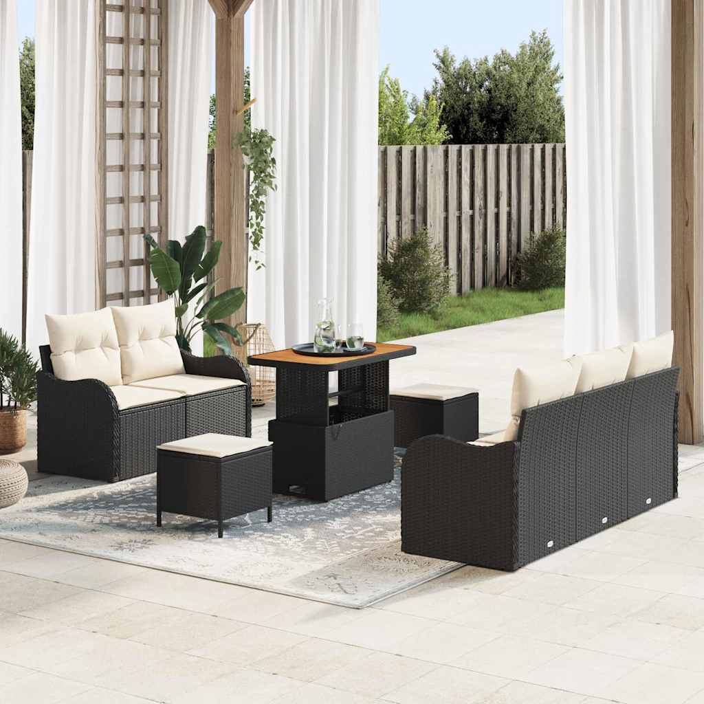 Σετ Καναπέ Κήπου με μαξιλάρι με μαξιλάρι 8 pcs Μαύρο και Κρέμα - Pakobazaar